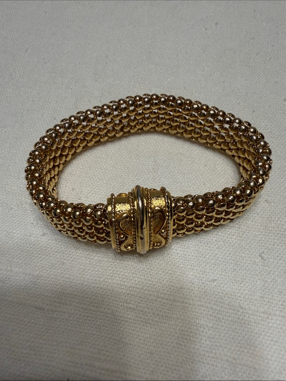 Gold Beaded Multi-Strand Bracelet with Decorative Clasp